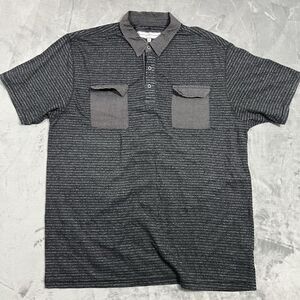 PD&C Polo Shirt Men's XL Gray Striped Double Pockets Paper Denim‎ and Cloth PDC
